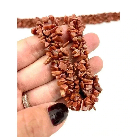 VTG Set Brown Goldstone Speckle Chips Cluster Necklace with Bracelet 925 WJ 18" - Picture 11 of 12